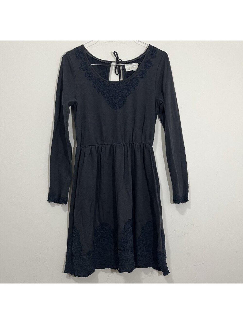 Anthropologie Saturday Sunday Ellie Dress Dark Gray Embroidered Long Sleeve Sz M